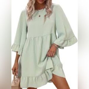 Lishly Light Sage Textured Ruffle Babydoll Dress – Size L (US 8/10)